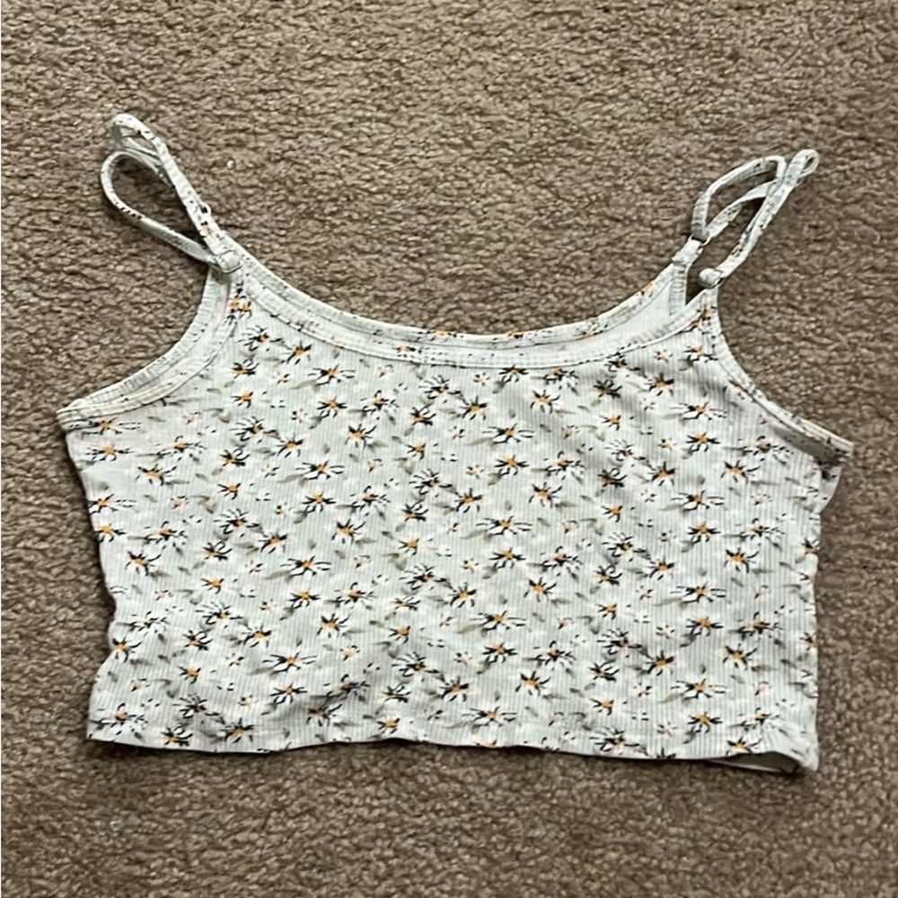 Hollister Green and Yellow Sleeveless Crop Camisole